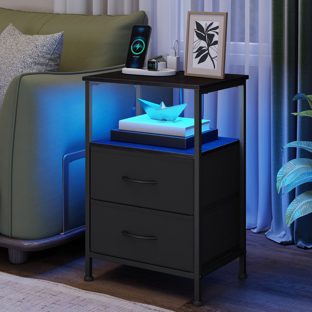 Table de chevet avec lumières et prises 39.6 x 30 x 60.4 cm noir