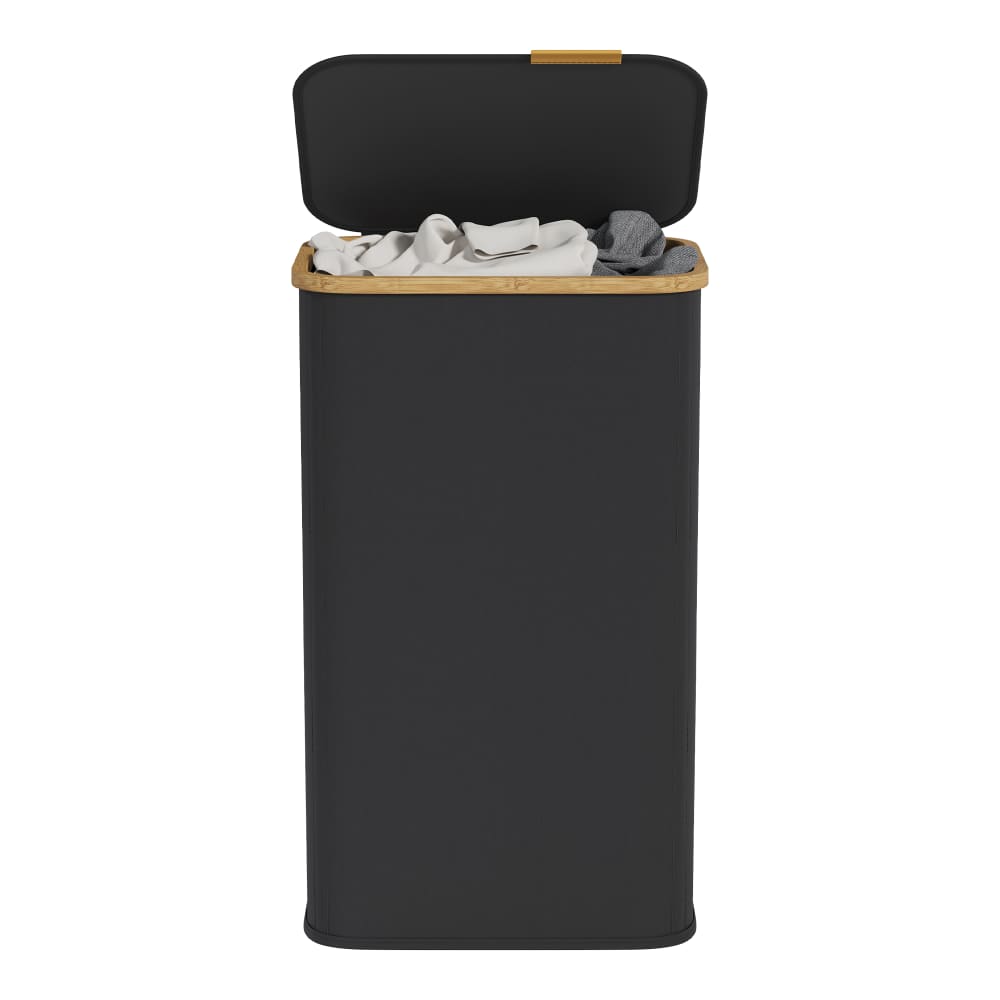 Panier à linge pliable en tissu oxford cadre en bambou 100 l noir