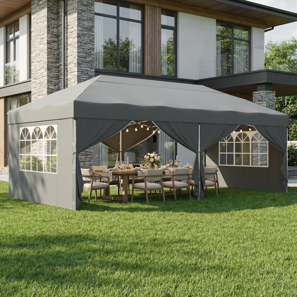 Pergolas pliant protection solaire portable avec parois extérieur gris