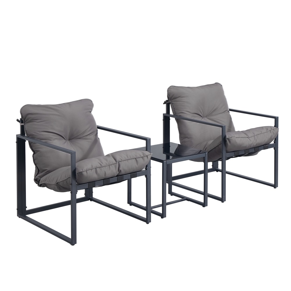 Salons et table de jardin 3 places avec coussins rembourrés acier gris