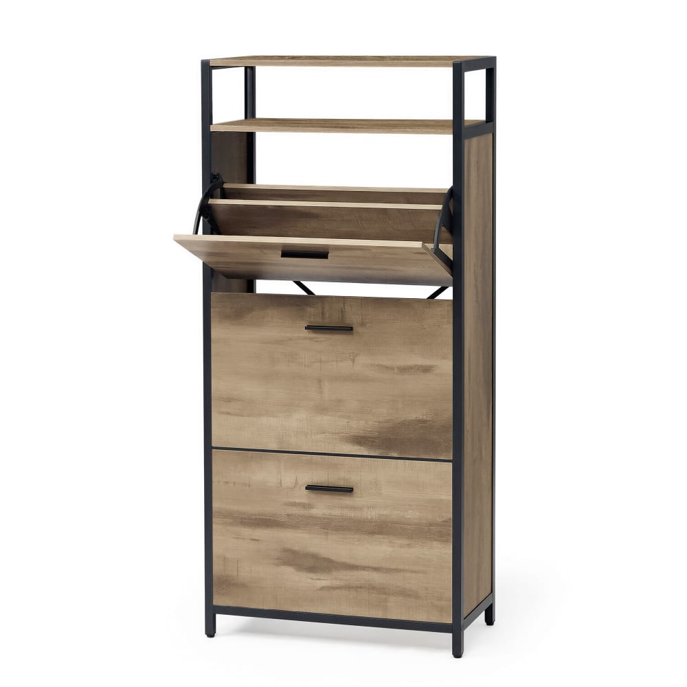 Meuble à chaussures avec 3 abattants 30 x 60 x 130 cm marron et noir