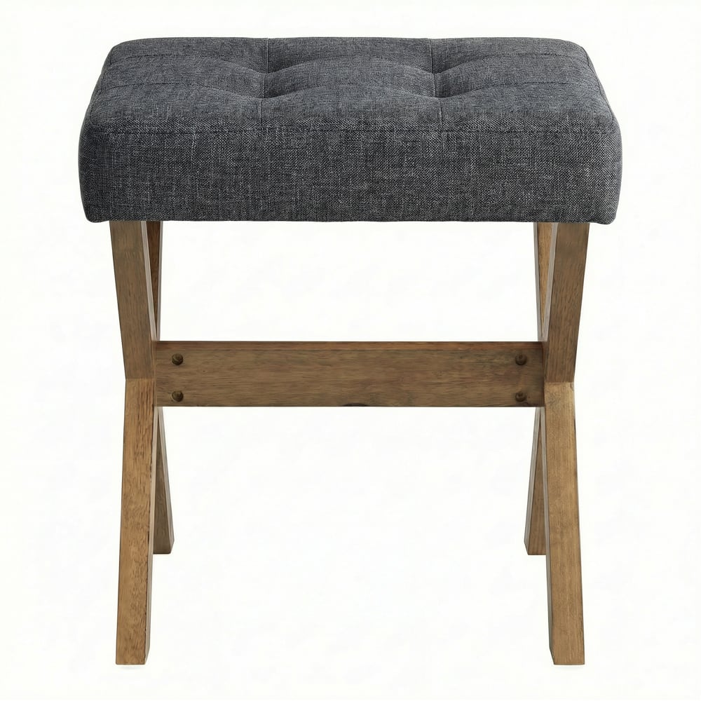 Tabouret de coiffeuse rembourré pied en bois gris et marron