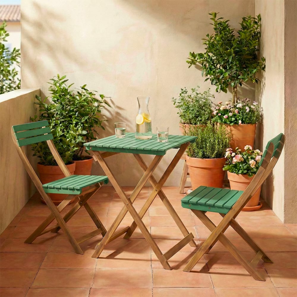 Ensemble table de jardin pliante bistrot et 2 chaises en bois - vert