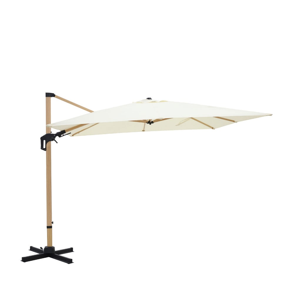 Parasol carré déporté en aluminium et effet bois 3x3m - Beige