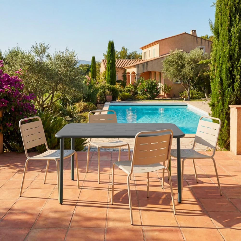 Table à manger de jardin 4 personnes en métal - Gris foncé