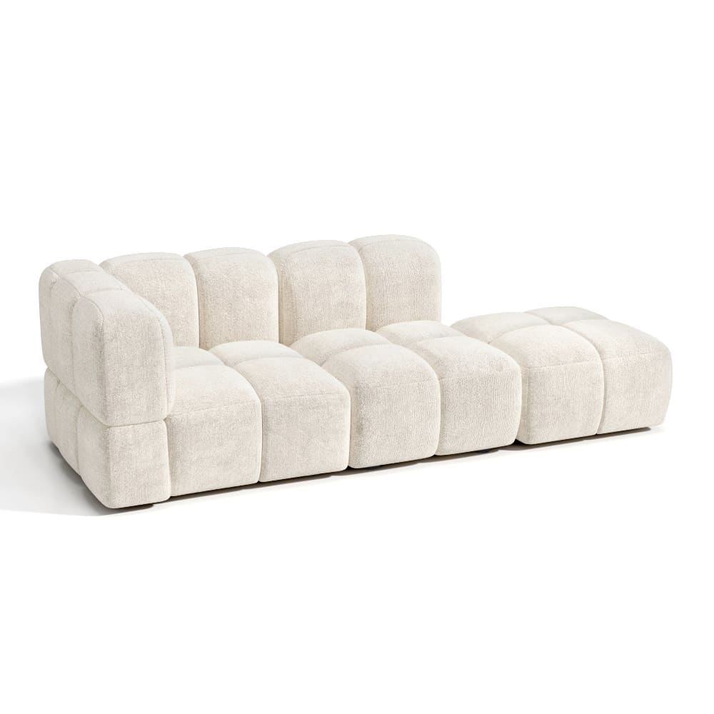 Canapé modulable 4-5 places gauche velours texturé crème