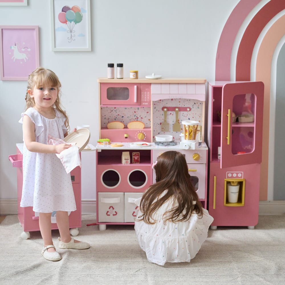3-teilige modulare Holz-Kinderküche, 89cm, Rosa - Maisons Du