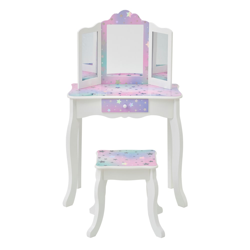 Coiffeuse enfant maquillage, miroir, tabouret, 99cm, Blanc