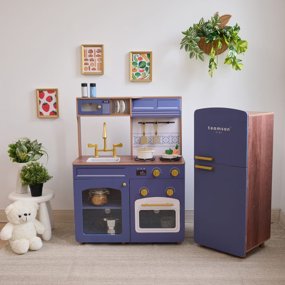 Modulare Holz-Kinderküche mit Kühlschrank, 92cm, Blau - Maisons