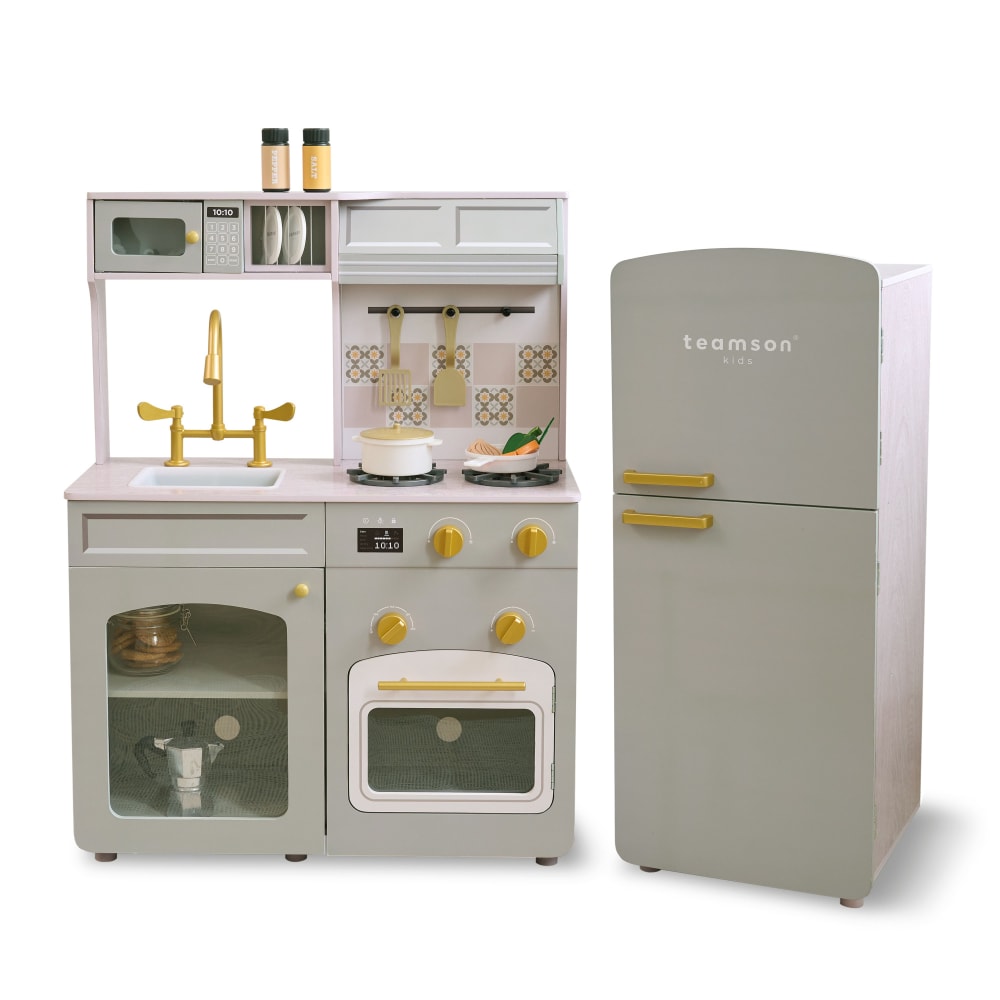 Cuisine jouet bois modulable, 14 accessoires, 92cm, Vert