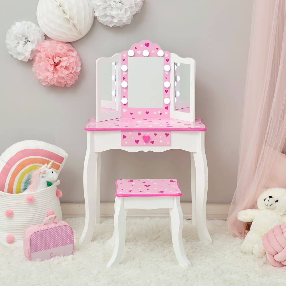 Kinder-Schminktisch mit LED-Dreifachspiegel, 99cm, Rosa - Maisons