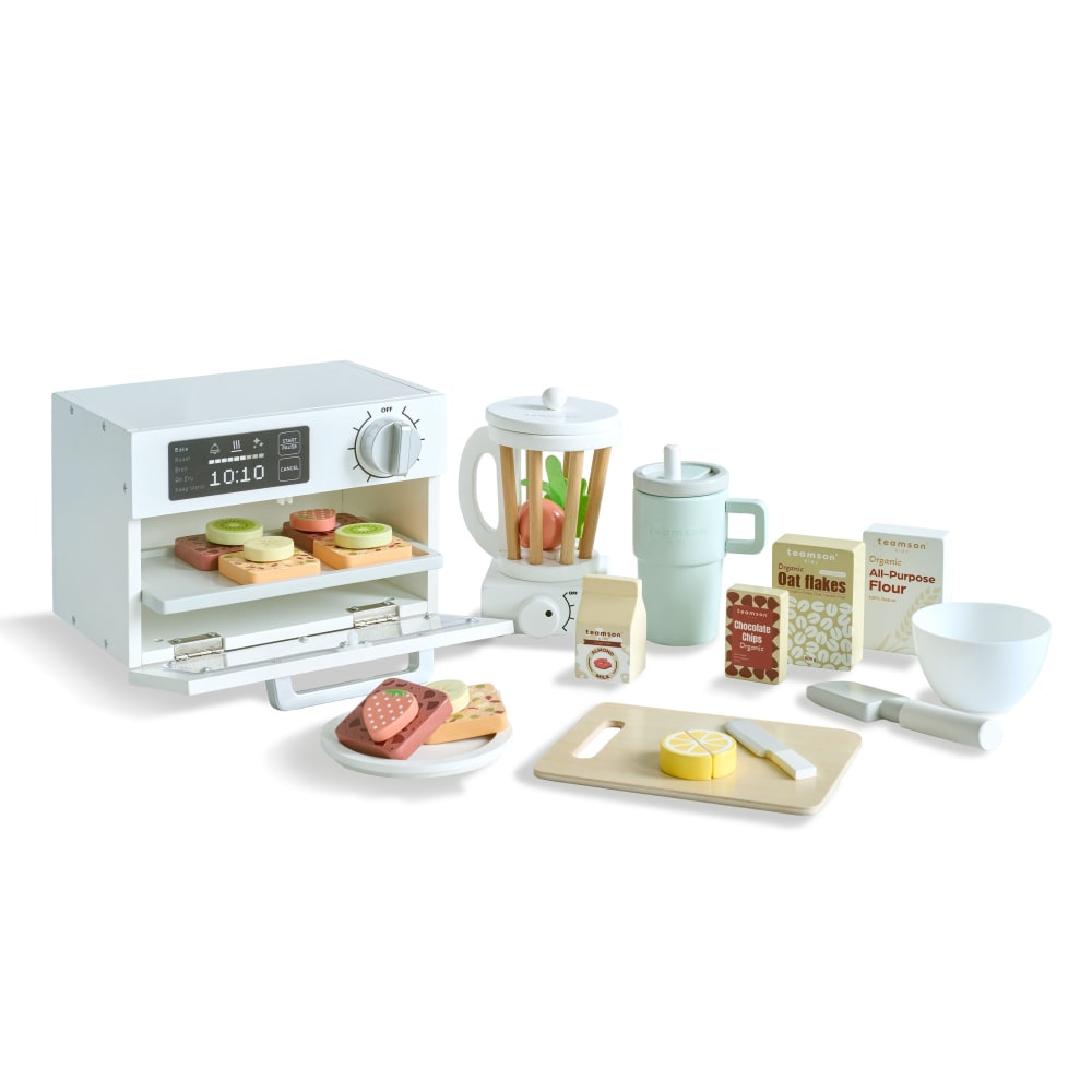 Set aliments jouet bois, 27 pcs, 18cm, Blanc