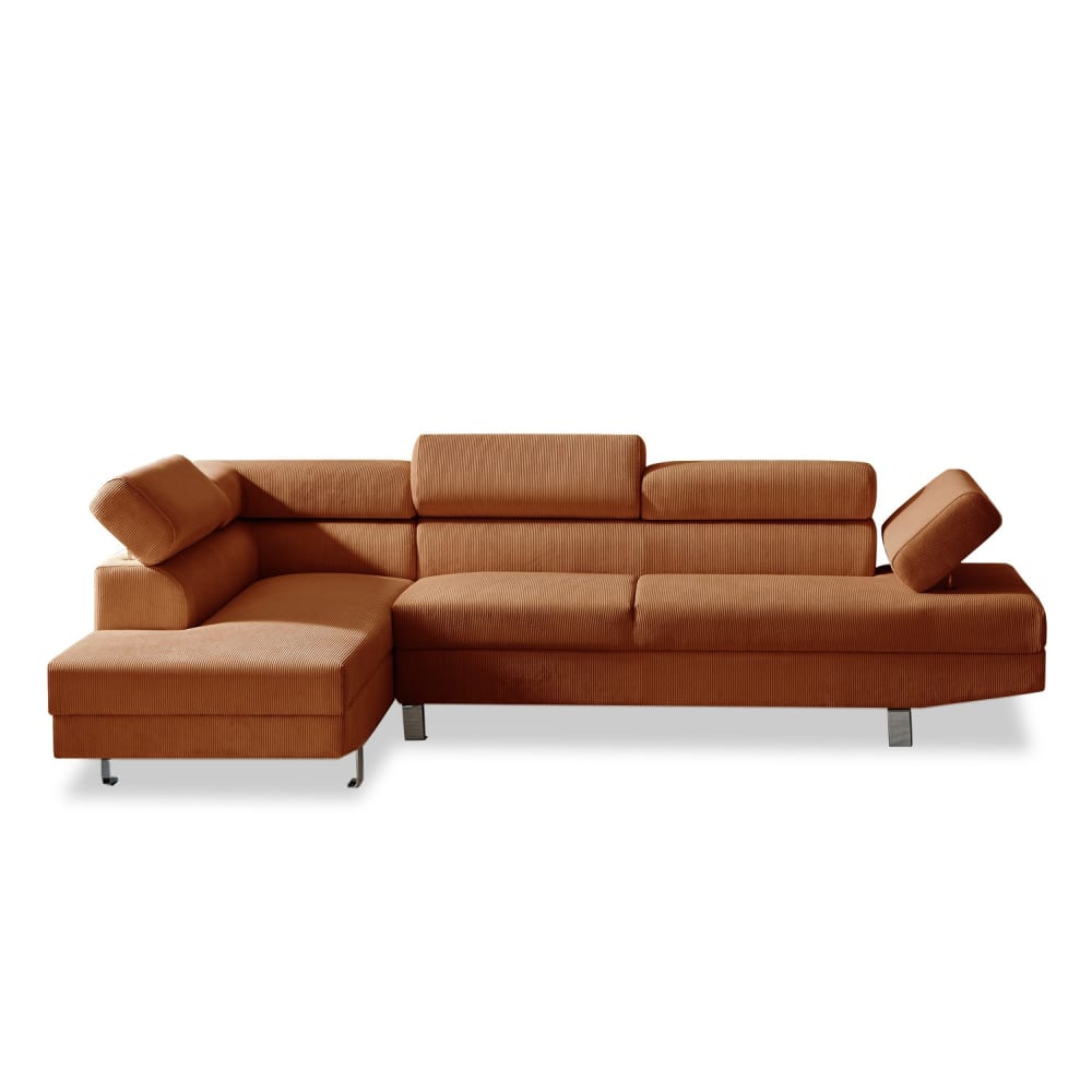 Canapé d’angle gauche 5 places têtières velours côtelé terracotta
