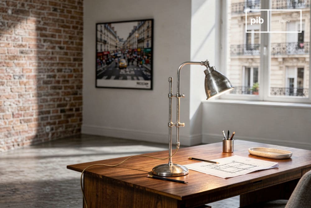 Lampe à poser à coulisse en laiton argenté — vue 3