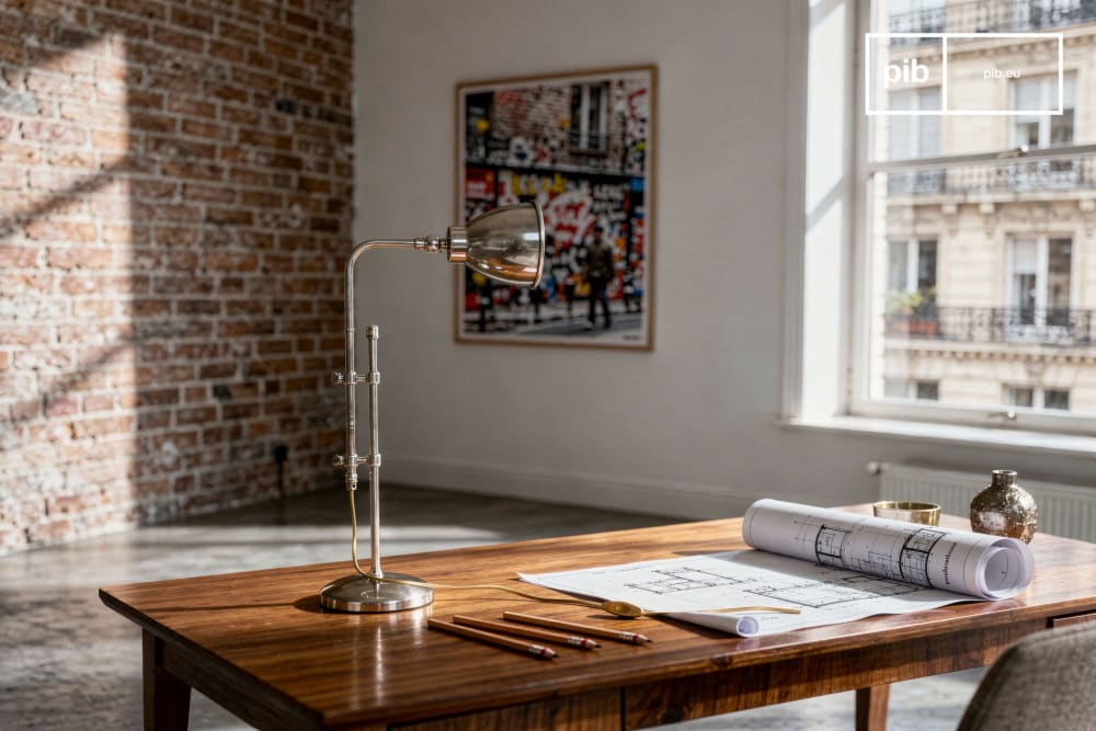 Lampe à poser à coulisse en laiton argenté — vue 4