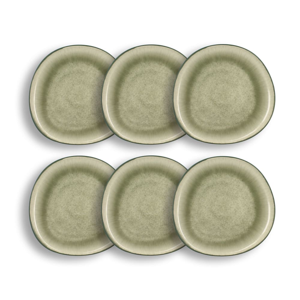 Lot de 6 assiettes plates 27,5cm en grès vert Lot de 6 assiettes plates 27,5cm en grès vert