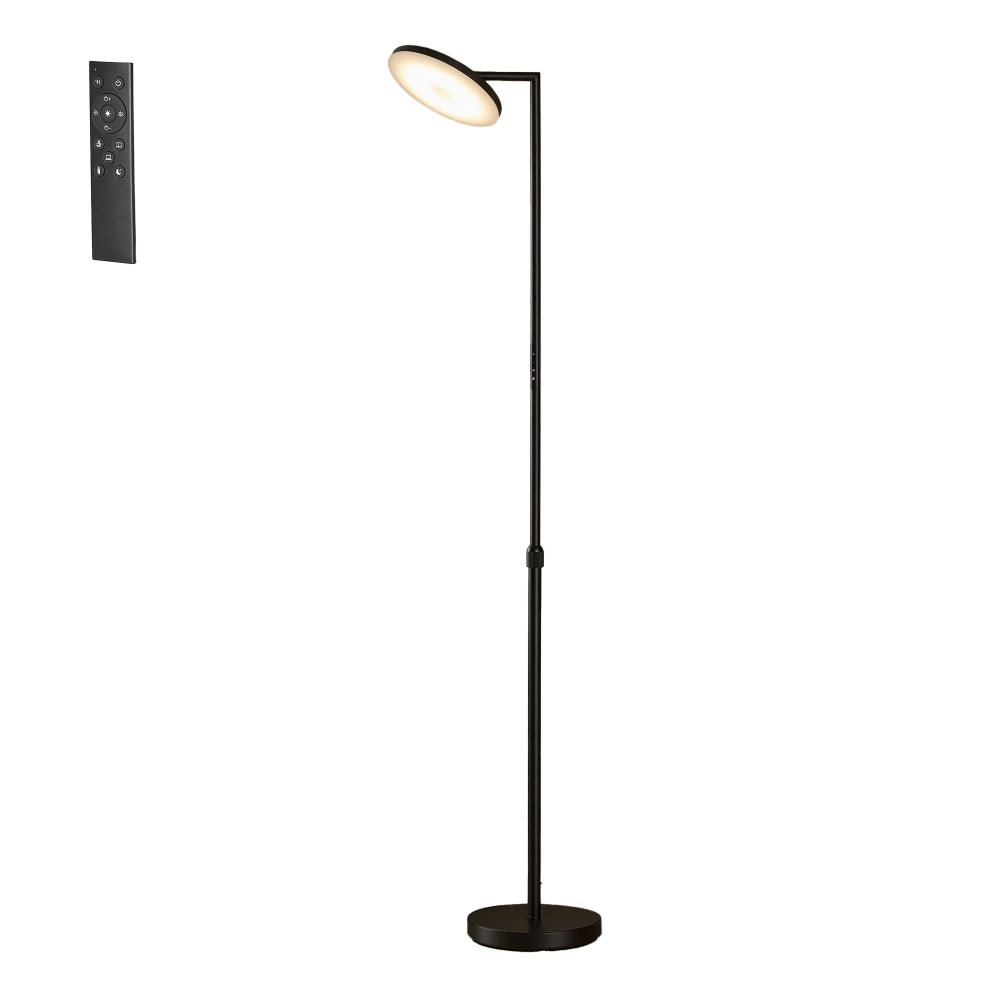 Lampadaire sur pied hauteur ajustable tête pivotante télécommande noir