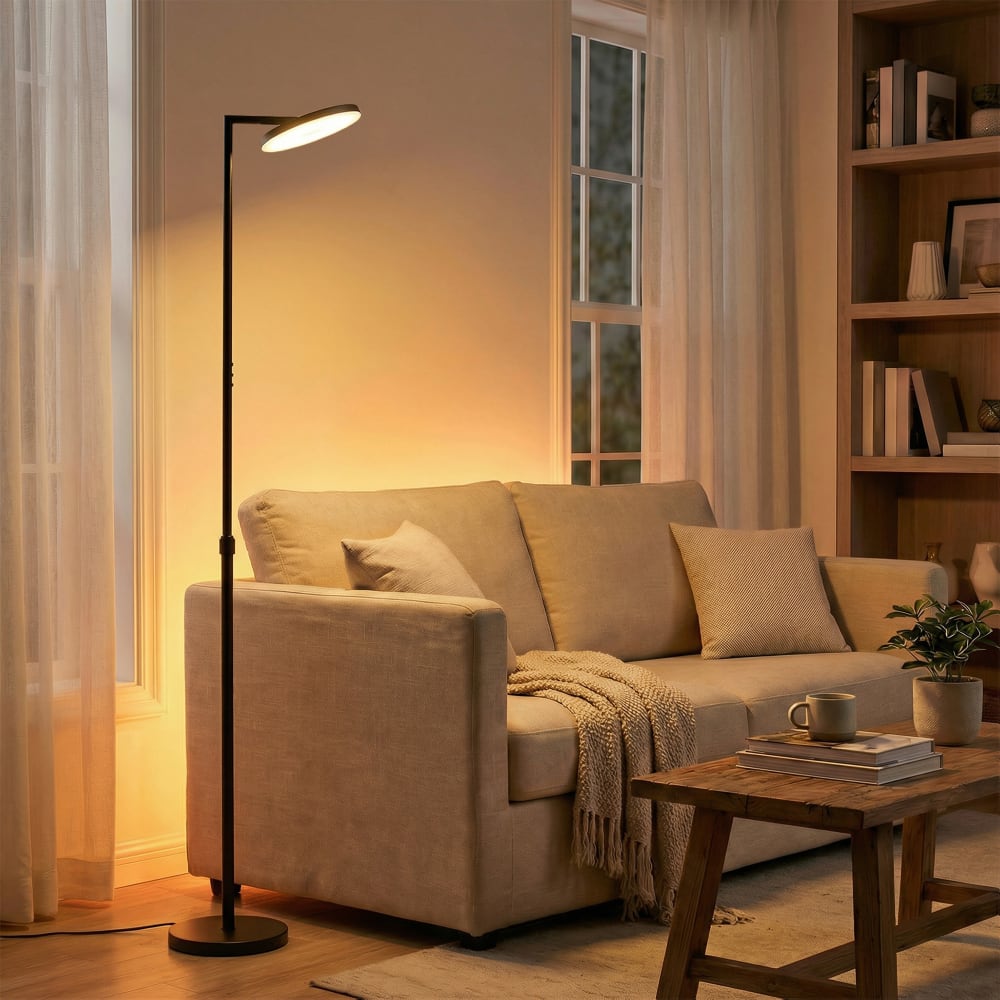Lampadaire sur pied hauteur ajustable tête pivotante télécommande noir — vue 3