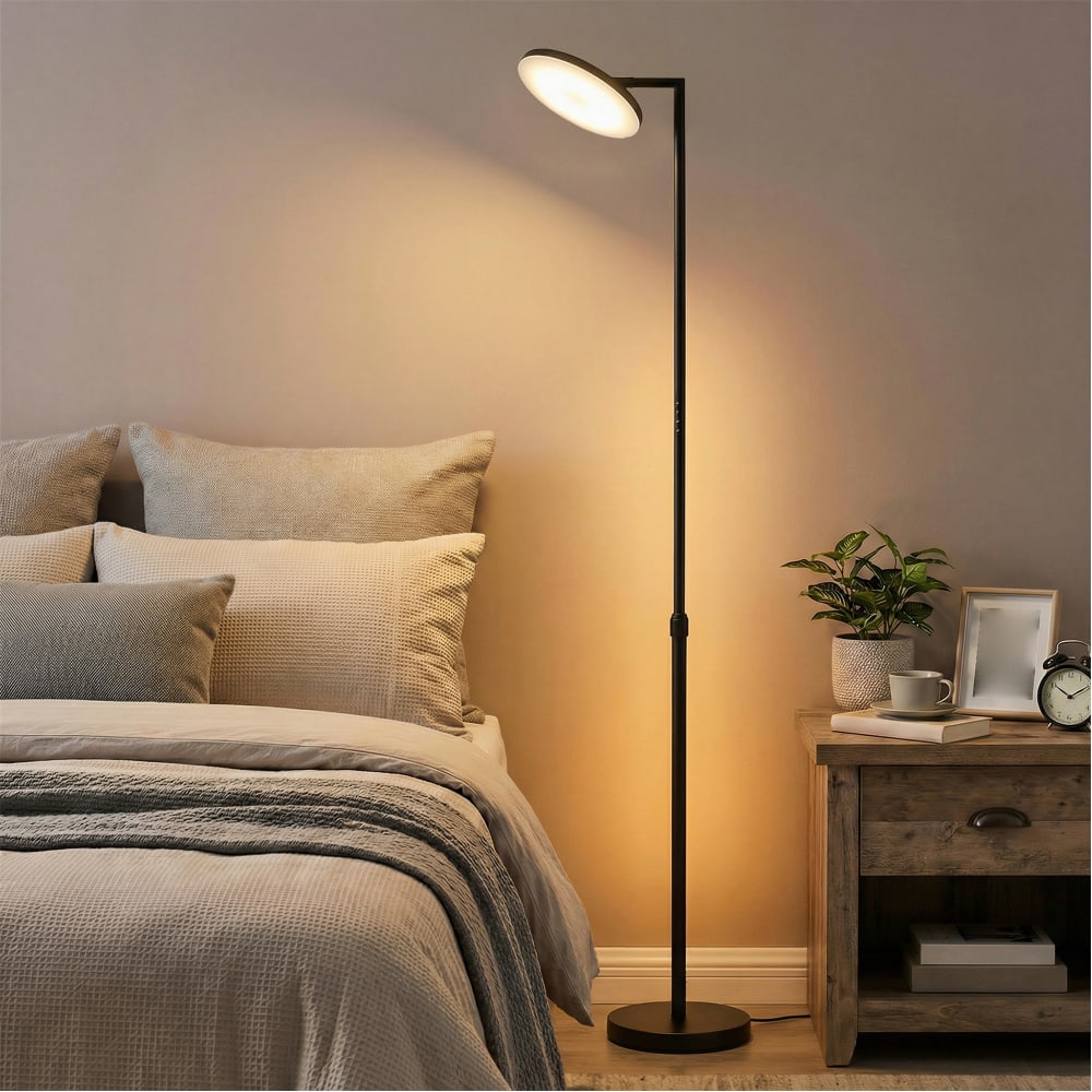 Lampadaire sur pied hauteur ajustable tête pivotante télécommande noir — vue 4