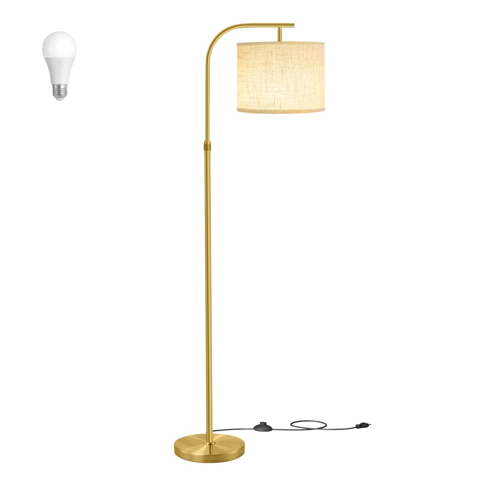 Lampadaire arc réglable en hauteur avec interrupteur au pied doré