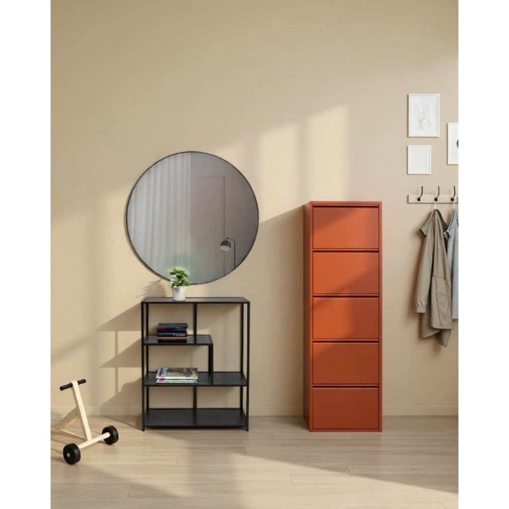 Spiegel mit Rahmen aus Stahl, schwarz, D 100cm - Maisons Du Monde