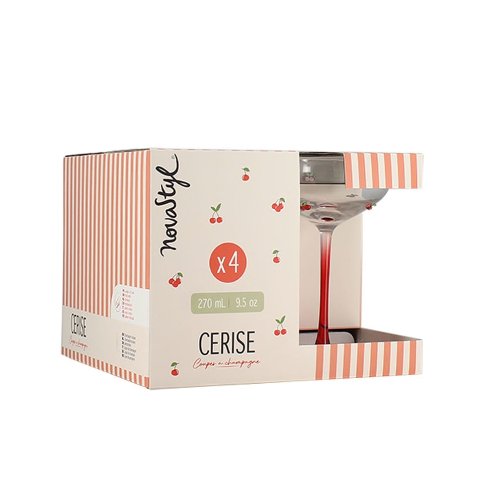 Lot de 4 coupes à champagne 27cl à motif cerise - Maisons du Monde