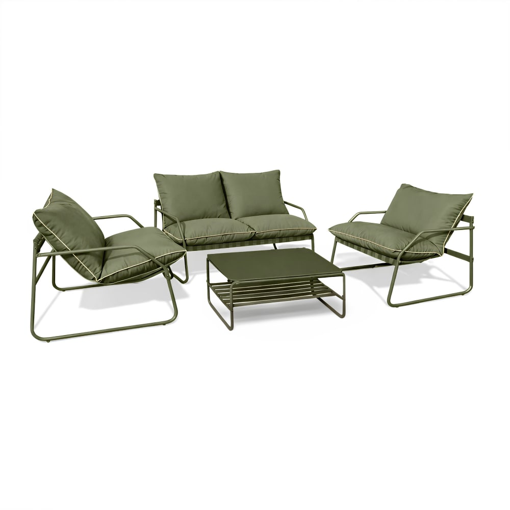 Salon de jardin 4 places en acier et tissu kaki