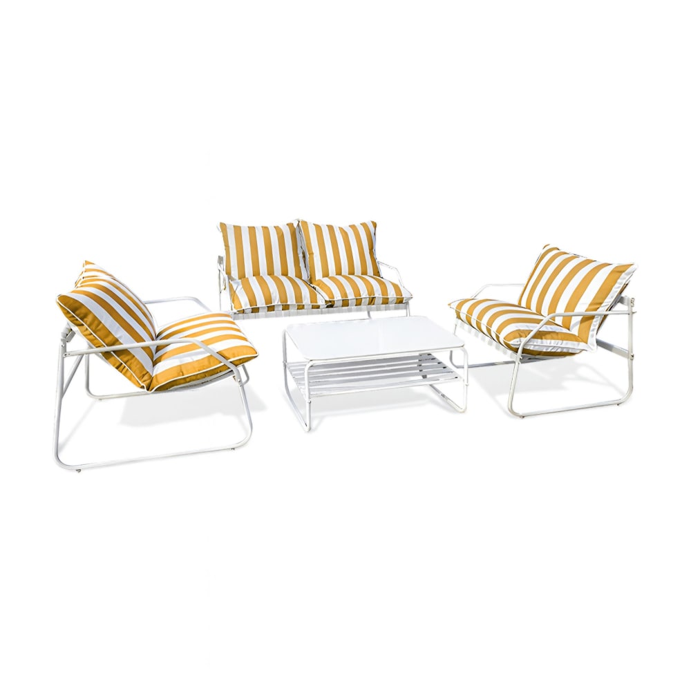 Salon de jardin 4 places en acier et tissu ocre