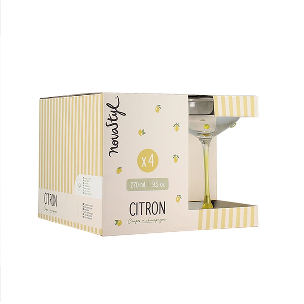 Lot de 4 coupes à champagne 27cl à motif citron - Maisons du Monde