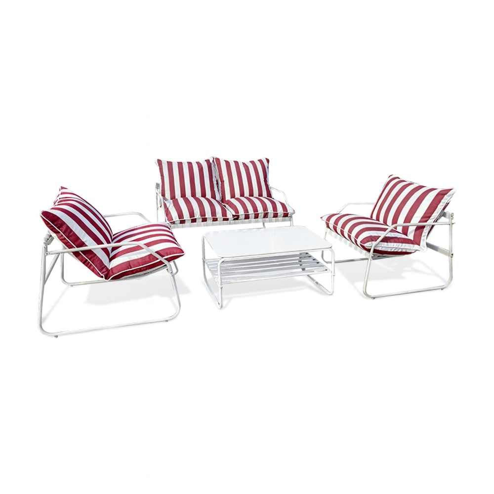 Salon de jardin 4 places en aluminium et tissu coquelicot