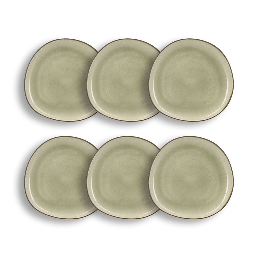 Lot de 6 assiettes à dessert 22cm en grès vert Lot de 6 assiettes à dessert 22cm en grès vert