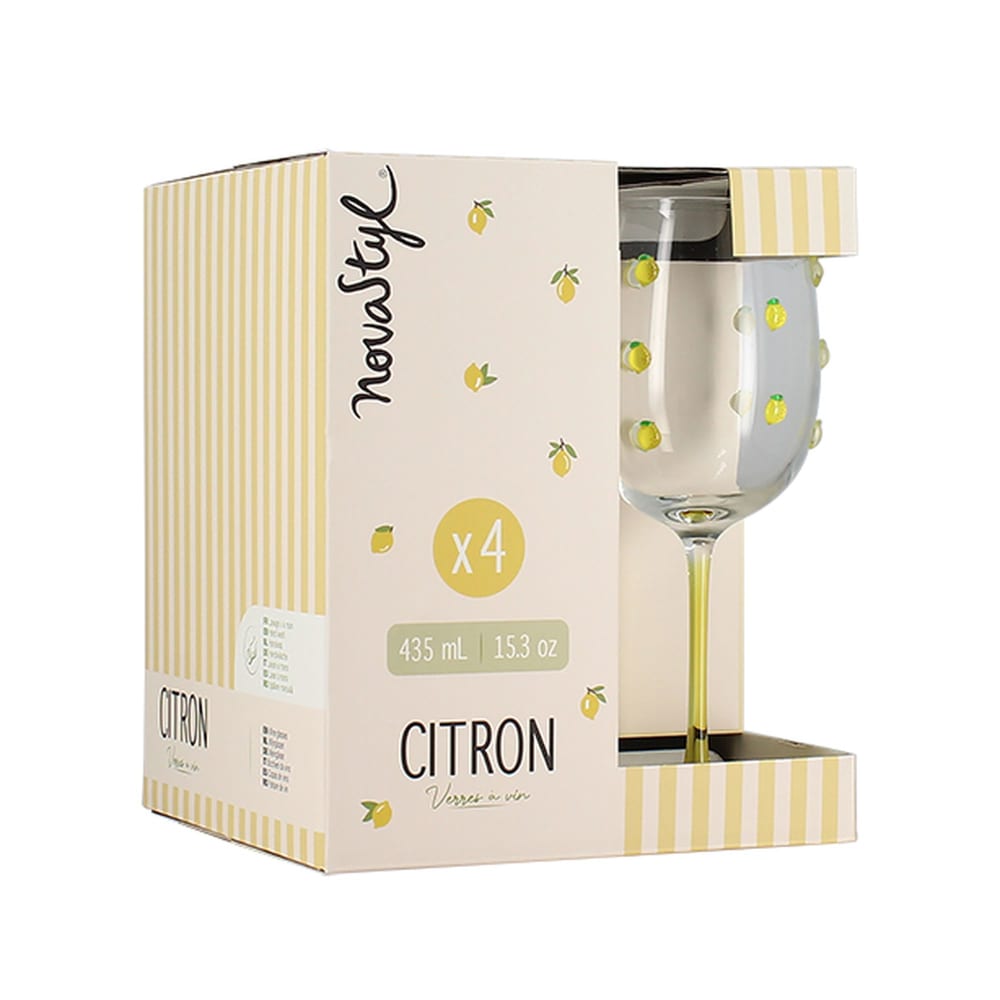 Lot de 4 verres à pied 43,5cl à motif citron - Maisons du Monde