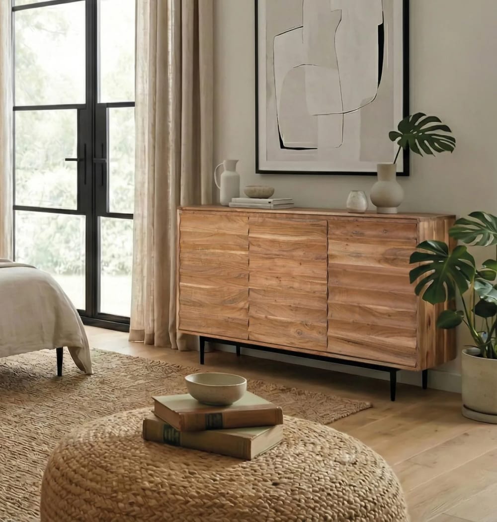 Sideboard aus massivem Akazienholz mit Innenregalen - Maisons Du