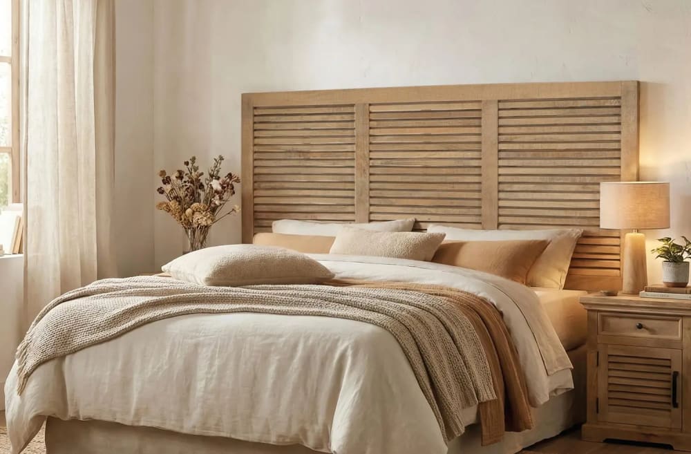 Tête de lit en bois naturel avec design à lattes horizontales 165 cm