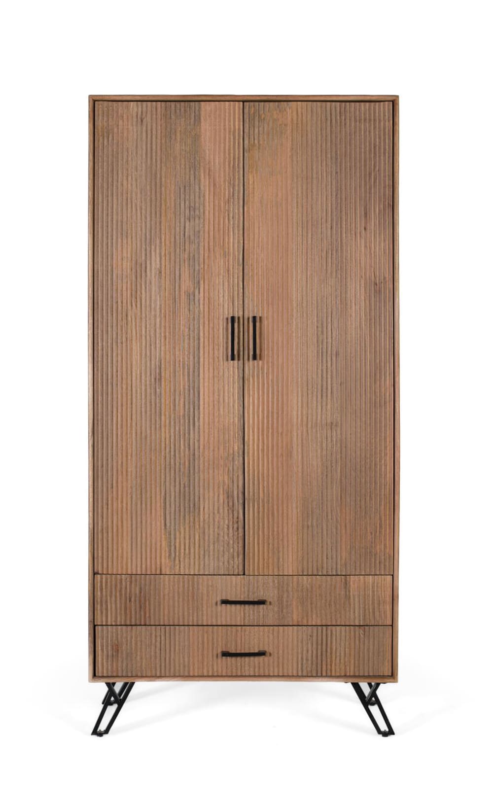 Armoire à deux portes en bois de manguier massif, hauteur 187 cm
