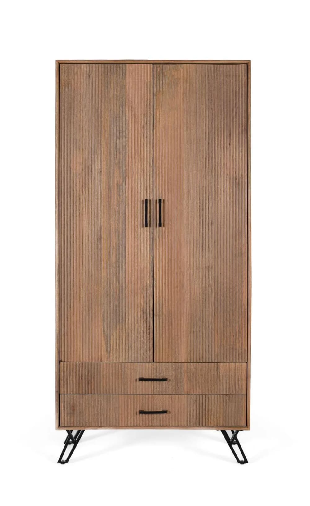 GINER Y COLOMER Zweitüriger Kleiderschrank aus massivem Mangoholz, 187 cm hoch Braun