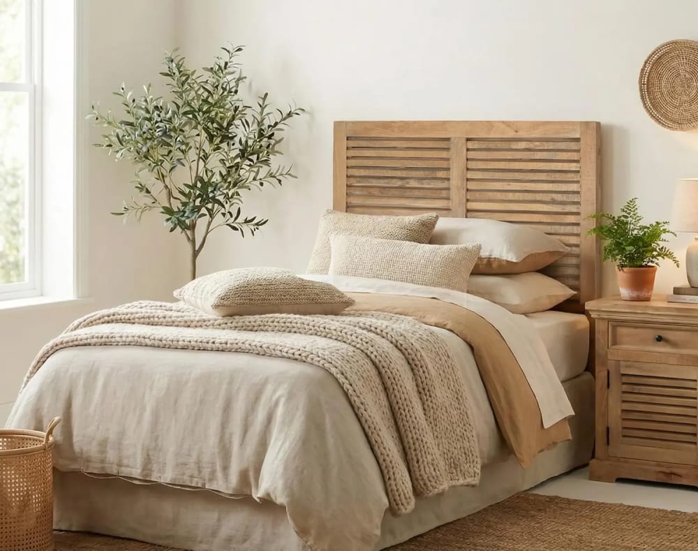 Tête de lit en manguier avec lattes horizontales largeur 104 cm