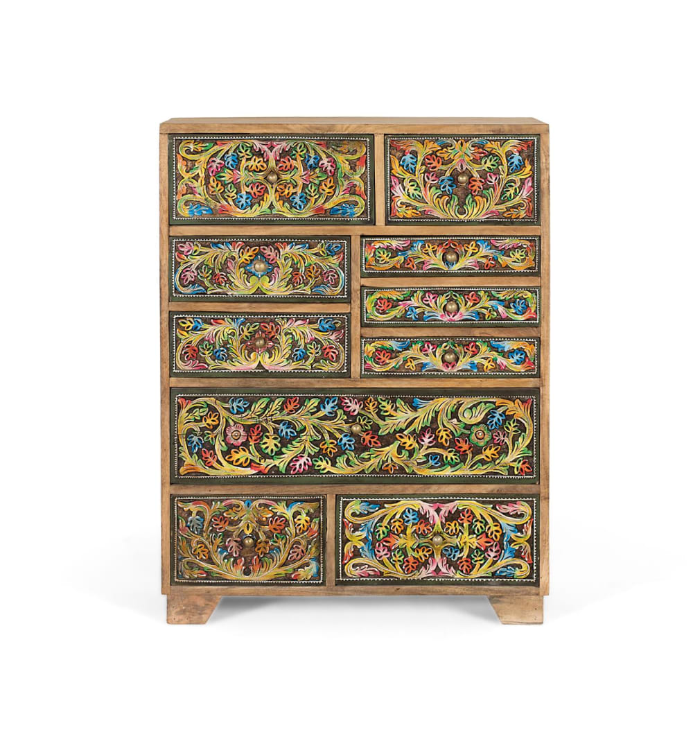 Commode ornée de motifs floraux peints à la main, 70 cm de long