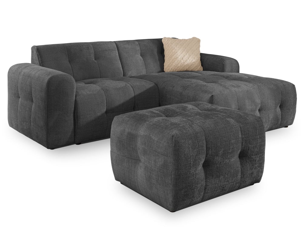 S-Style Ecksofa und Hocker im Bumpy-Design mit Schlaffunktion style modern Grau Holz