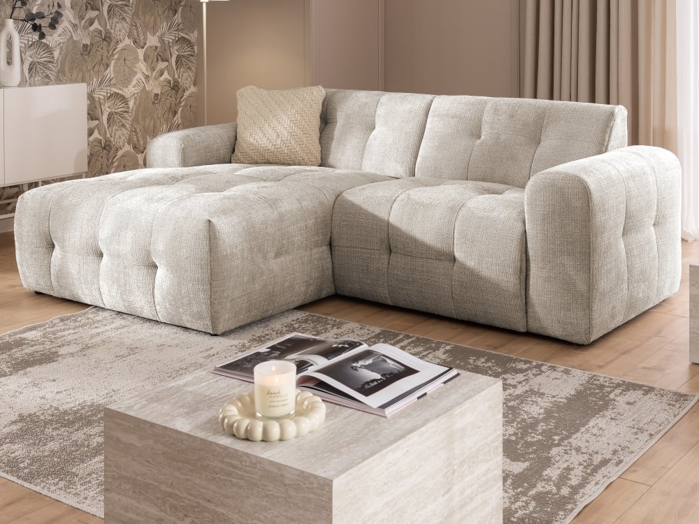 Ecksofa im Bumpy-Design mit feste Rückenlehne aus Dunkelbeige