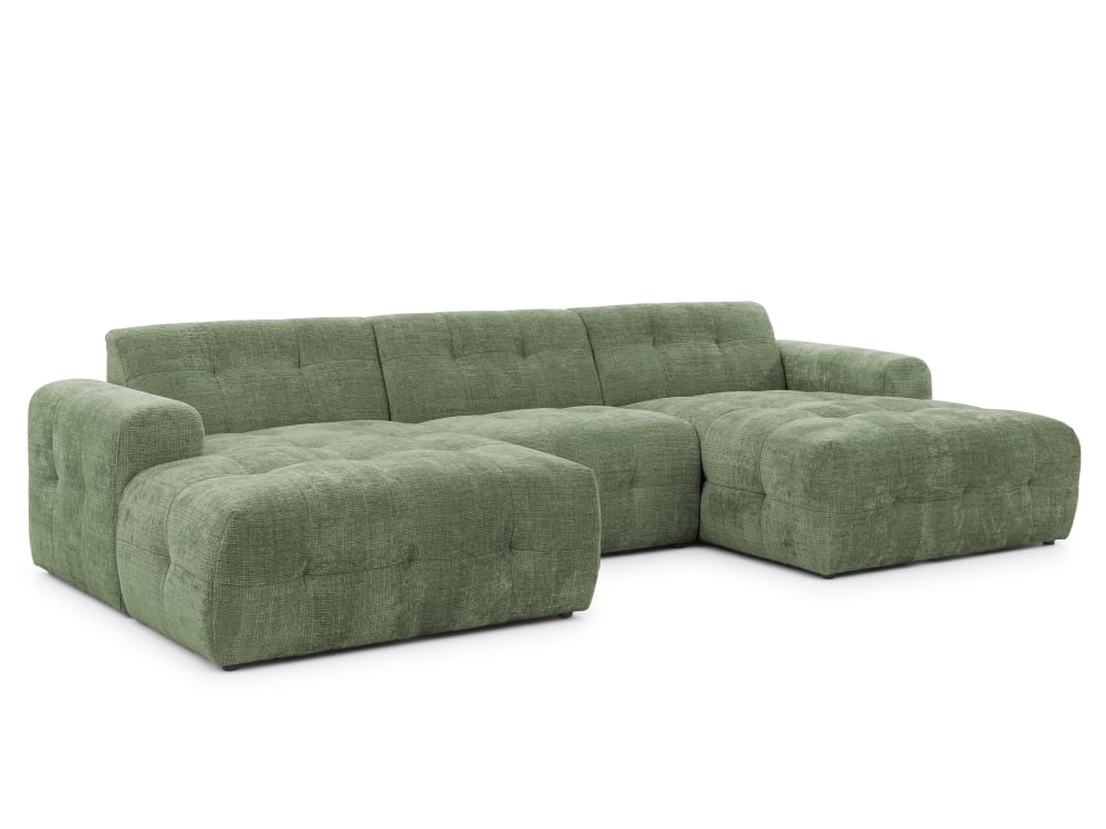 S-Style Wohnlandschaft im Bumpy-Design mit fester Rückenlehne aus Chenille style modern Grün Holz