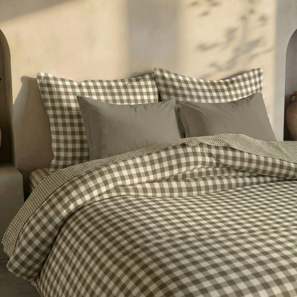 Housse de couette réversible 100 % coton marron 240x220 cm