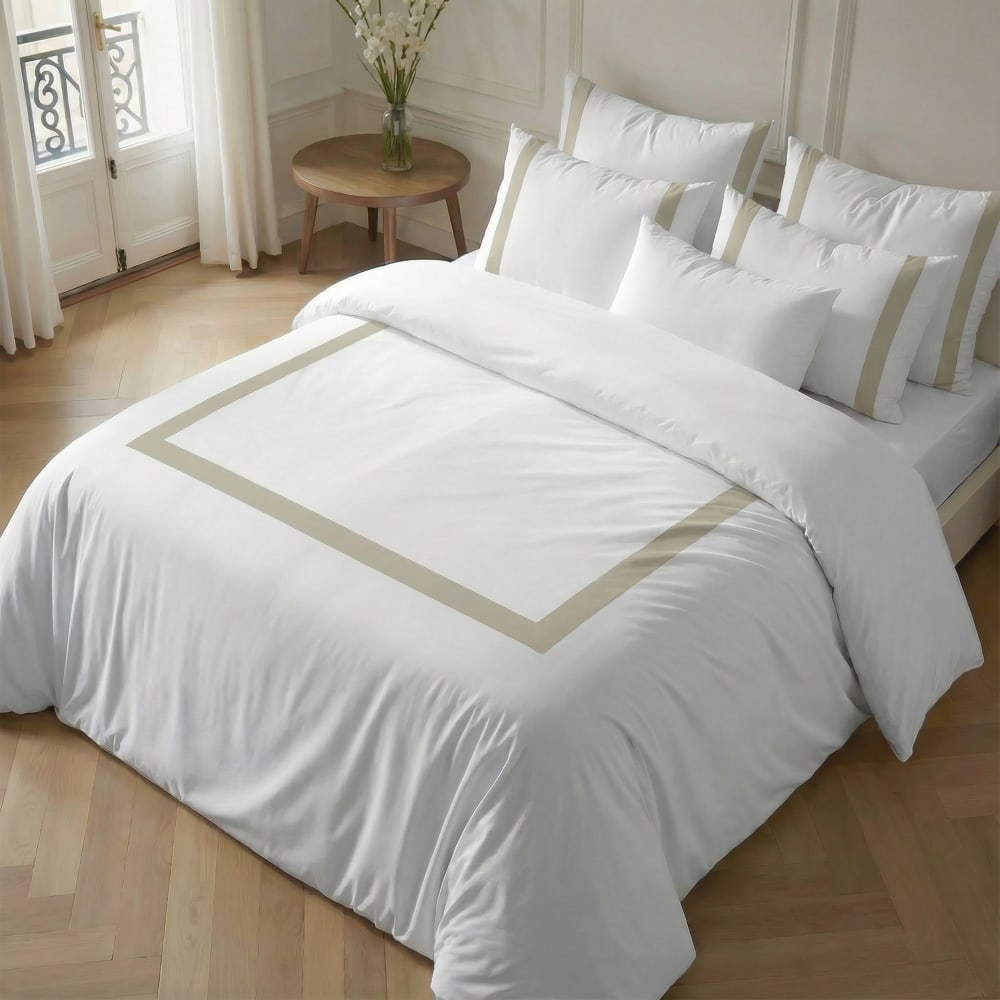 Housse de couette 100 % coton 200 fils beige 260x240 cm