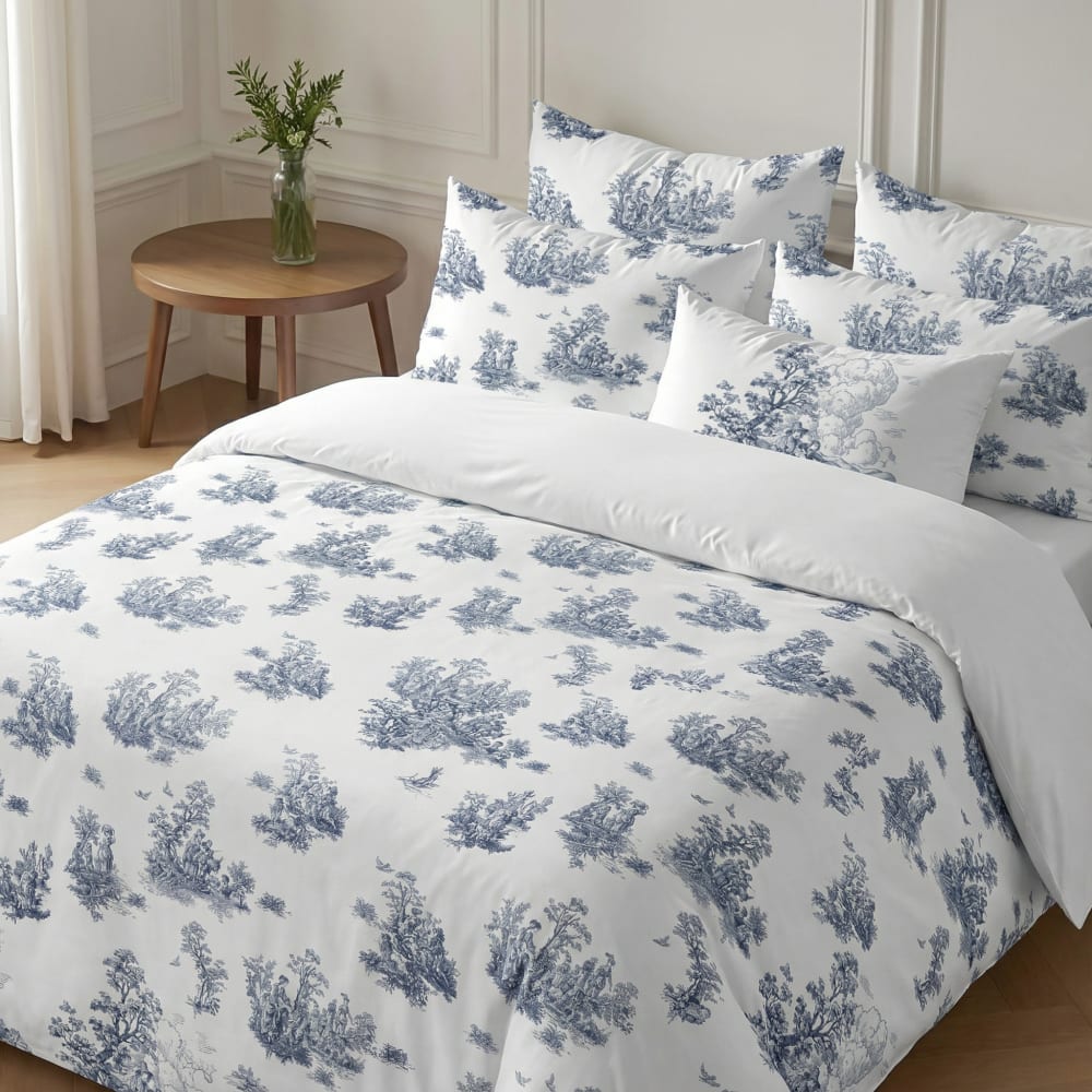 Housse de couette 100 % coton 200 fils bleu 260x240 cm