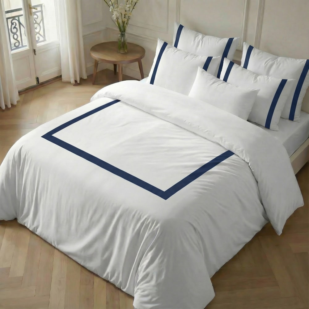 Housse de couette 100 % coton 200 fils bleu 200x200 cm