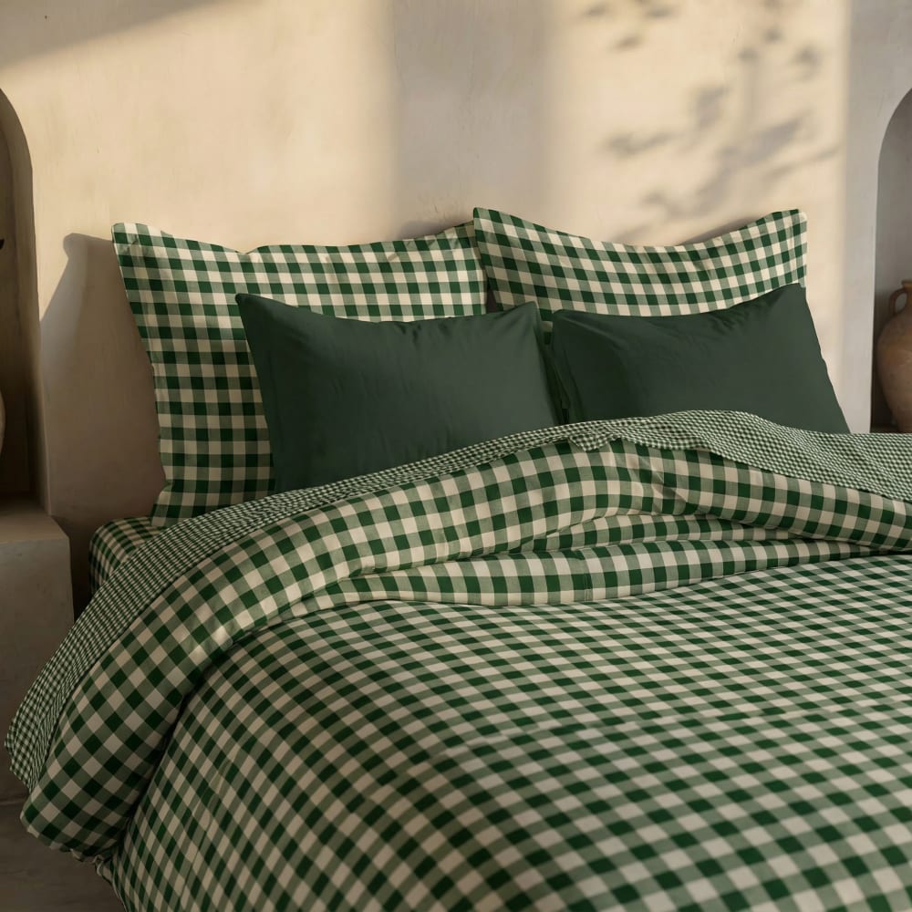 Housse de couette réversible 100 % coton vert bouteille 260x240 cm