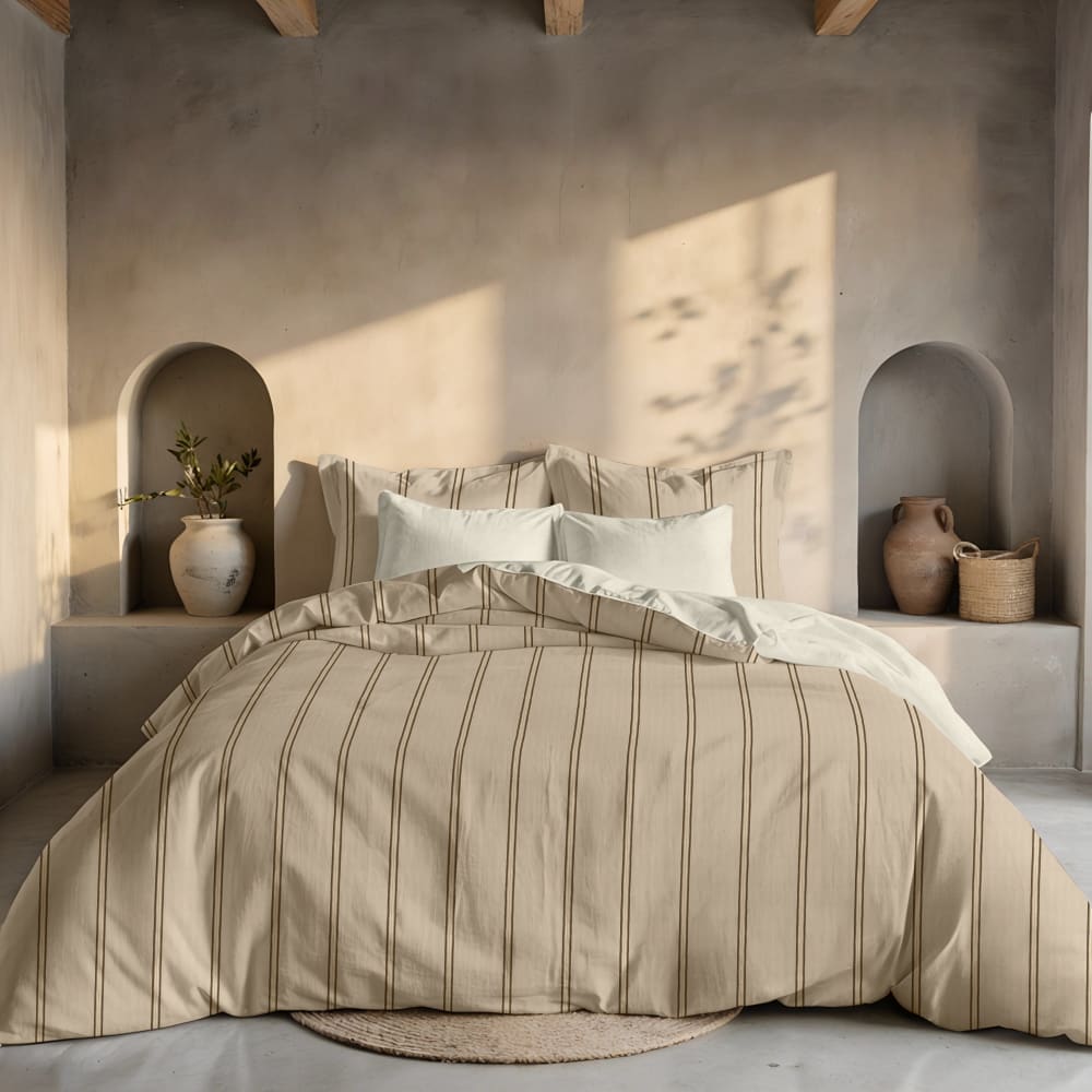 Housse de couette 100 % coton 200 fils beige 240x220 cm