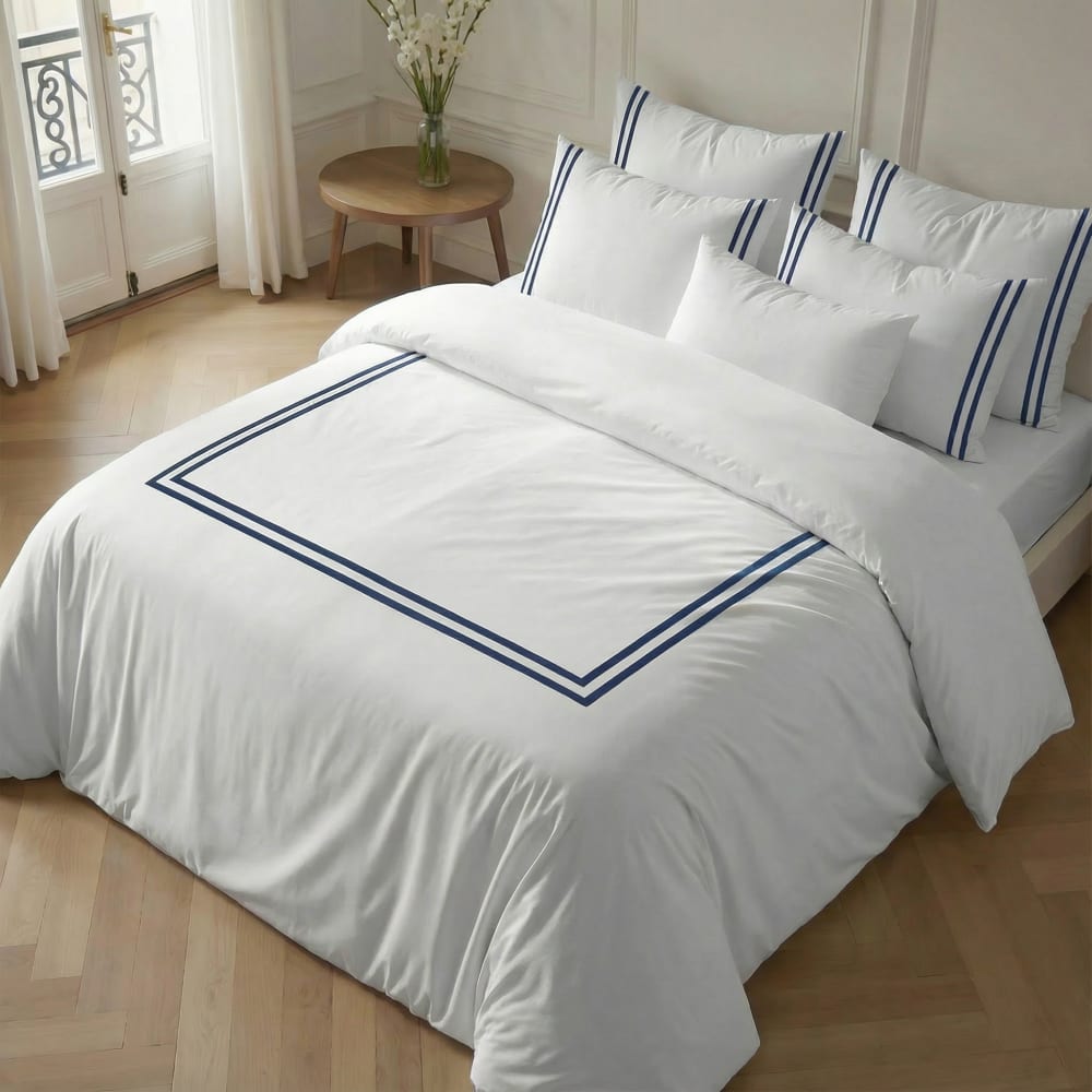 Housse de couette 100 % coton 200 fils bleu 290x240 cm