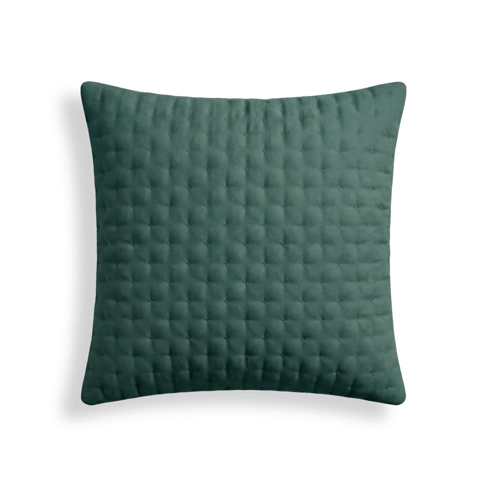Taie d’oreiller unie matelassée bleu émeraude 65x65 cm