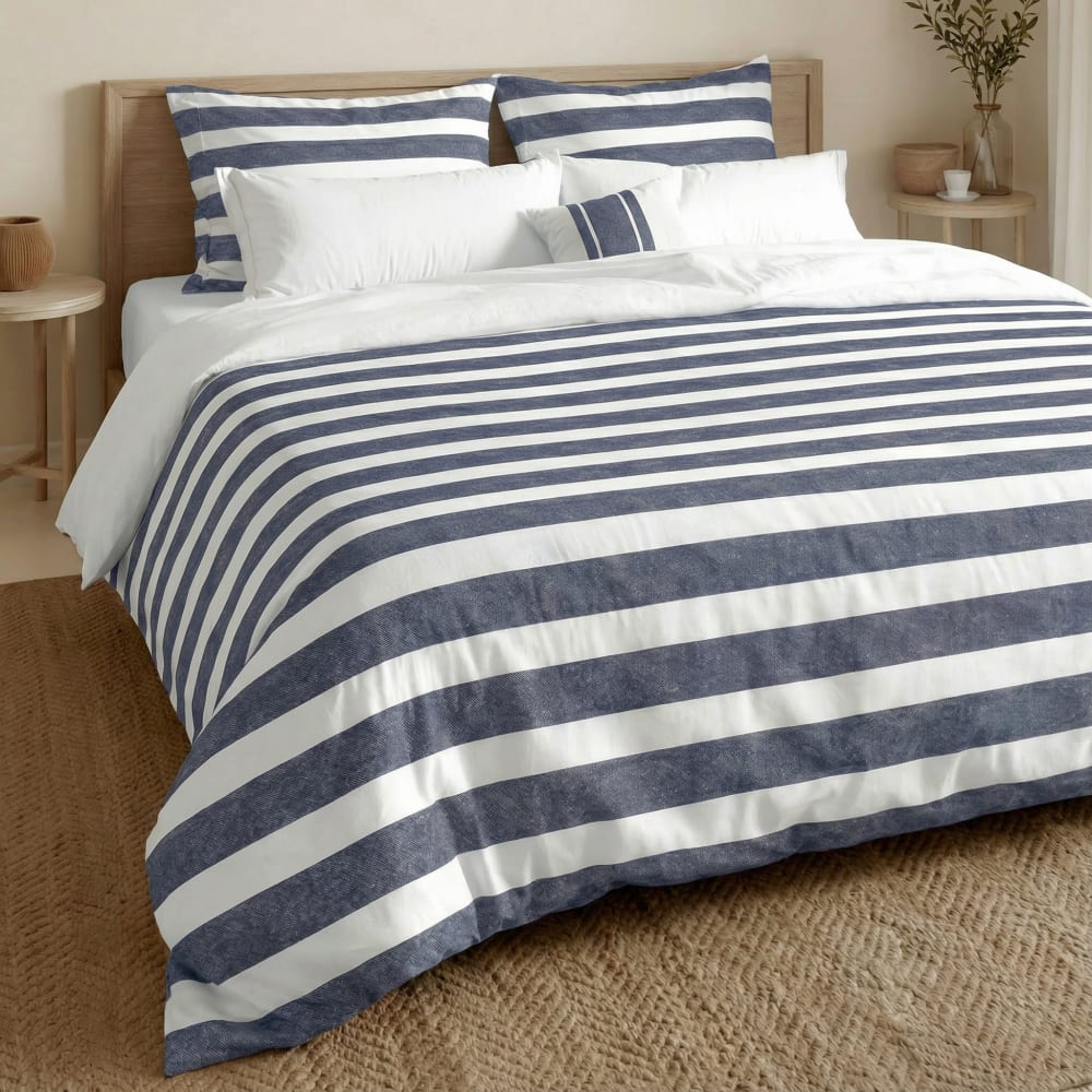 Housse de couette 100 % coton 200 fils bleu 140x200 cm